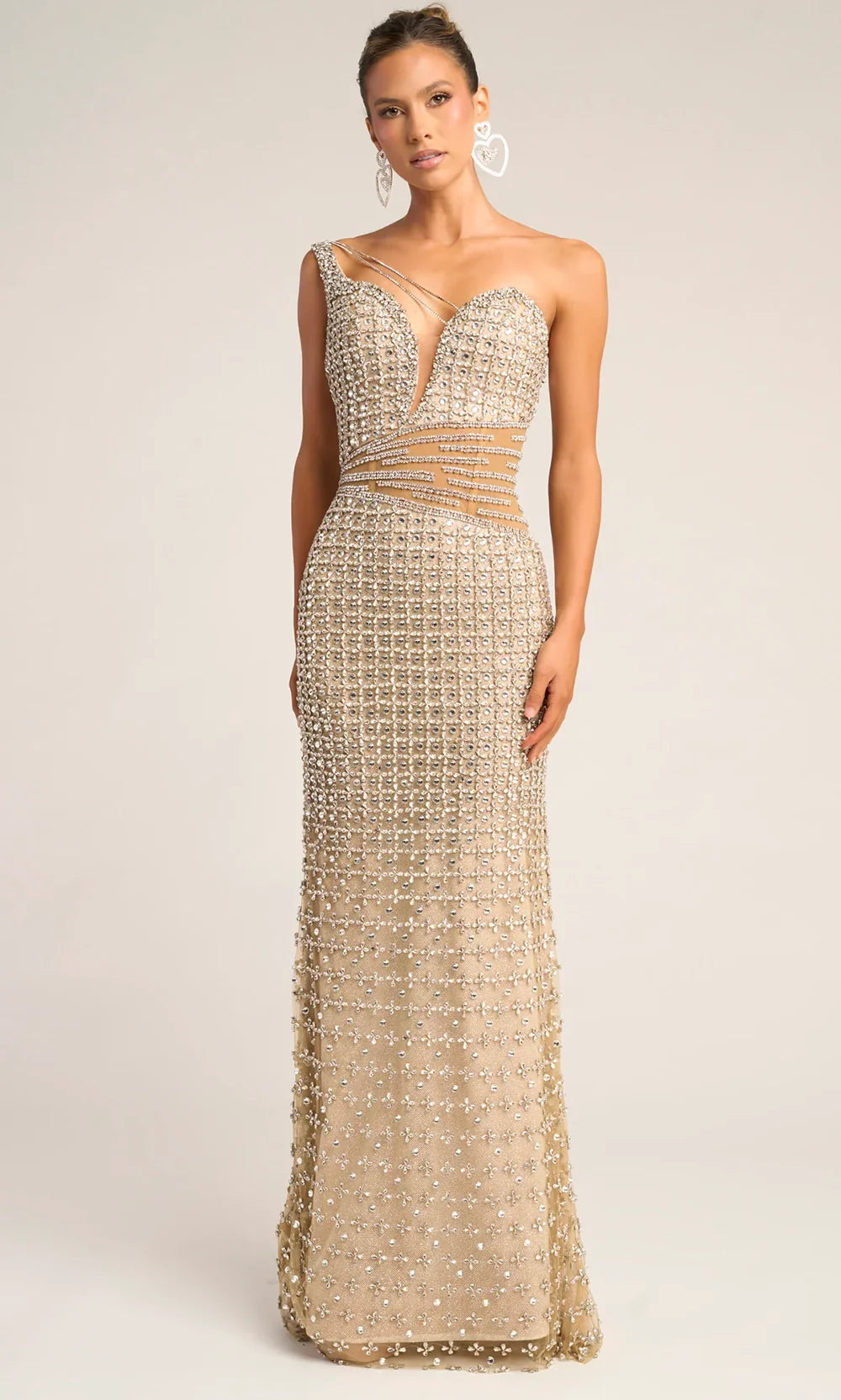 Portia and Scarlett PS26434C - Fully Beaded Asymmetric Evening Gown Prom Dresses