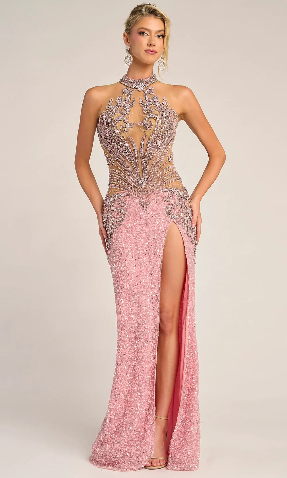 Portia and Scarlett PS26436C - Beaded Applique High Halter Gown Pageant Dresses