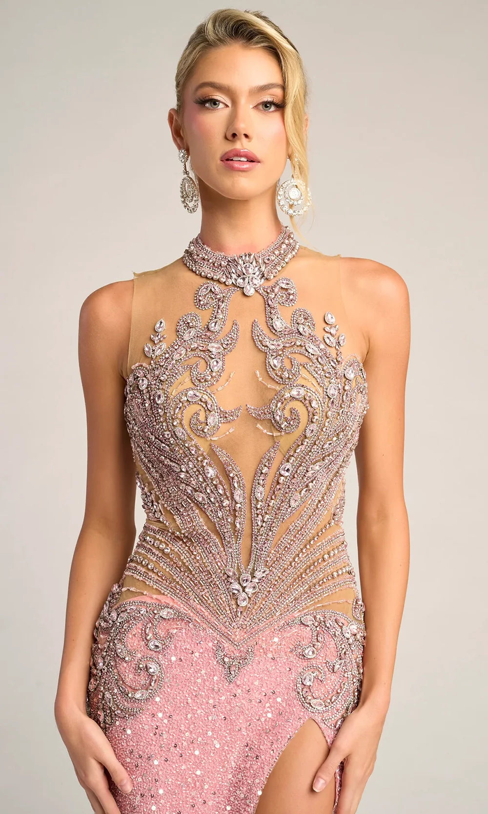 Portia and Scarlett PS26436C - Beaded Applique High Halter Gown Pageant Dresses