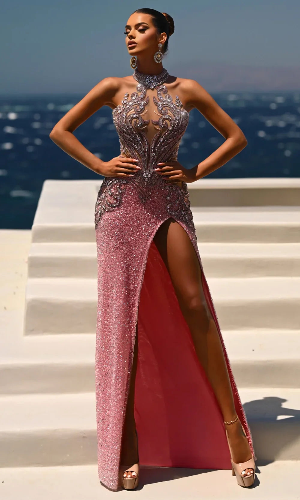 Portia and Scarlett PS26436C - Beaded Applique High Halter Gown Pageant Dresses
