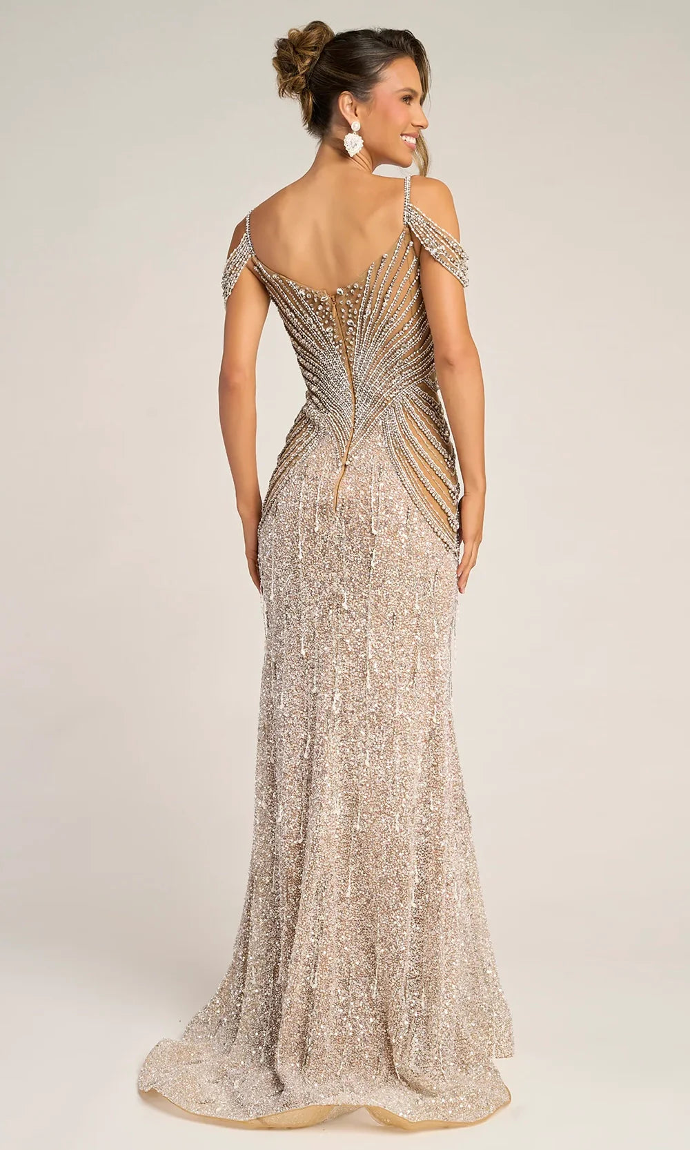 Portia and Scarlett PS26449C - Scoop Back Fringe Embellished Gown Prom Dresses