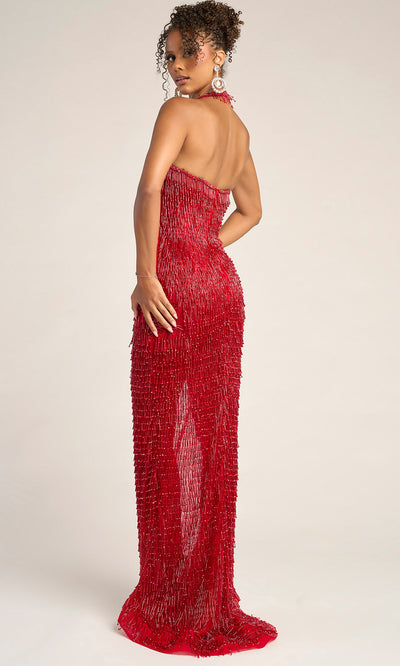 Portia and Scarlett PS26452C - High Slit Dress With Beaded Fringe Prom Dresses