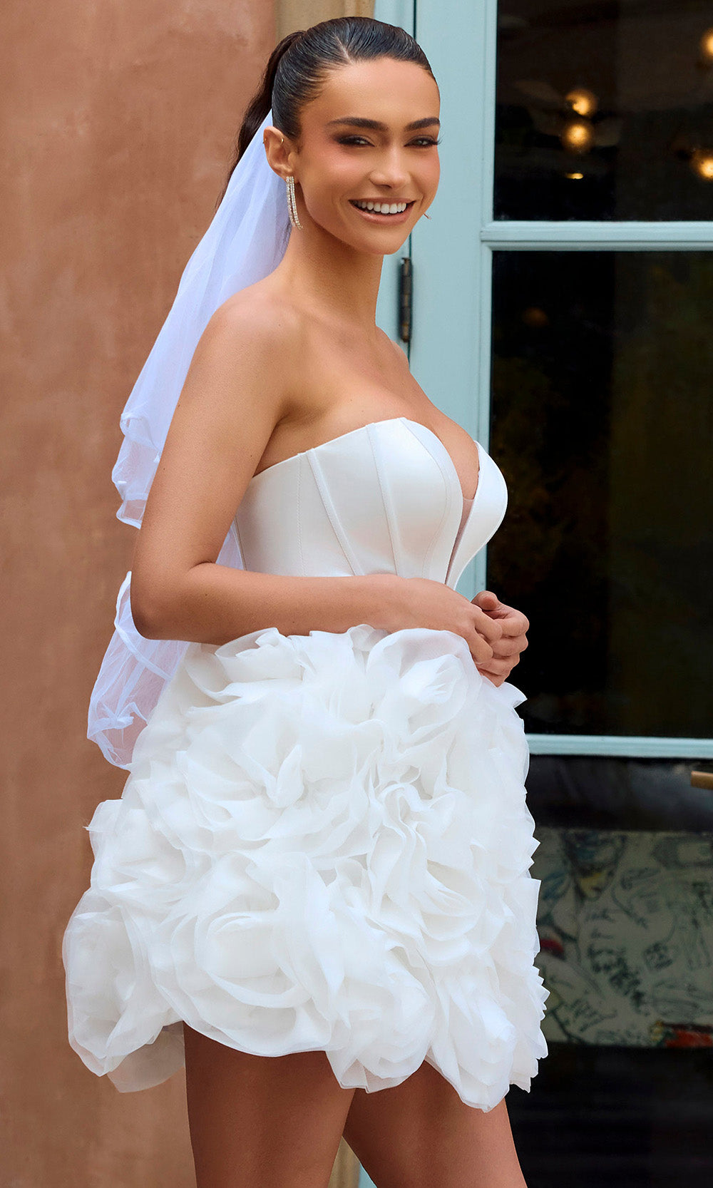 Portia and Scarlett PS26503 - Plunging Sweetheart Rosette Short Dress Wedding Dresses in White  