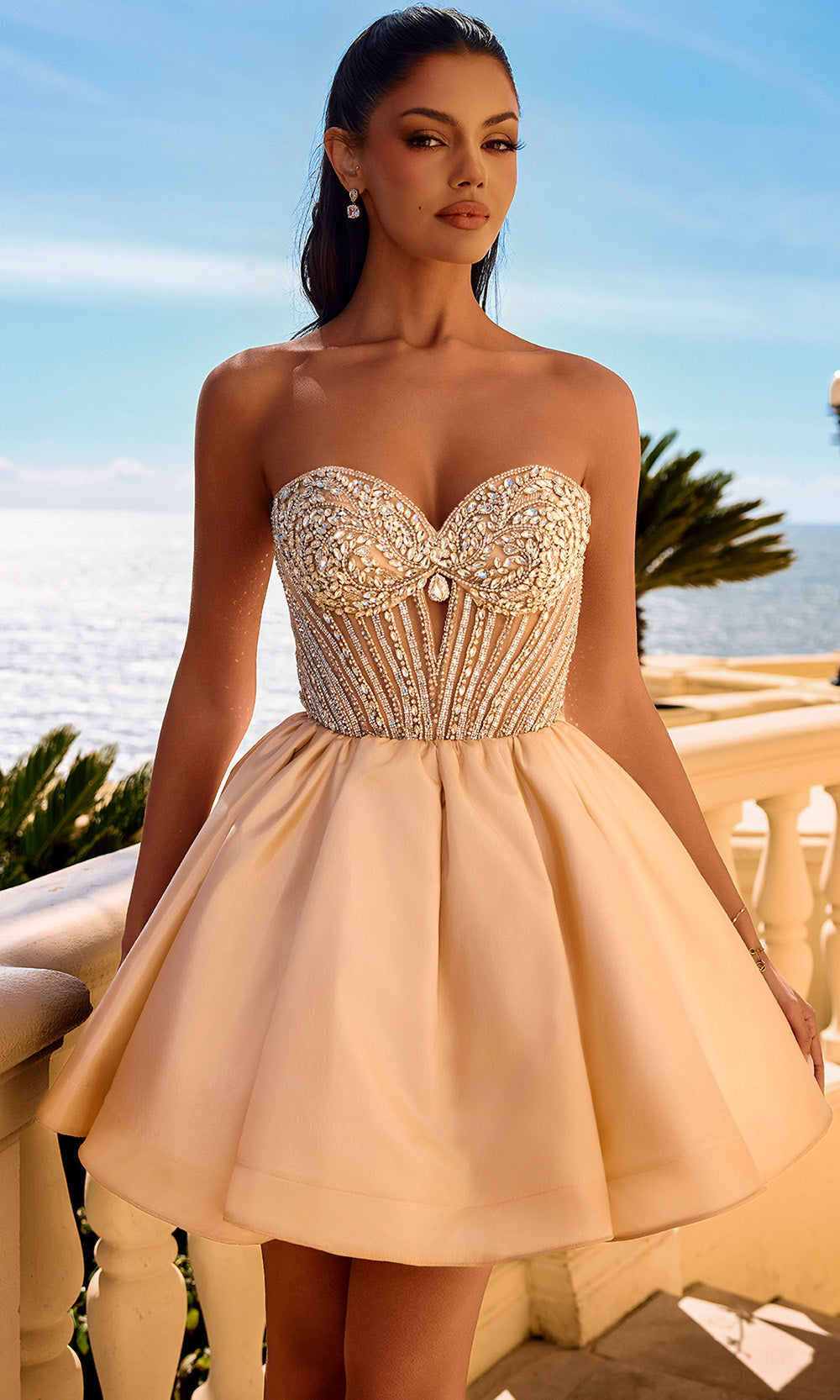 Portia and Scarlett PS26712 - Jeweled Bodice A-Line Cocktail Dress Cocktail Dresses in Champagne  