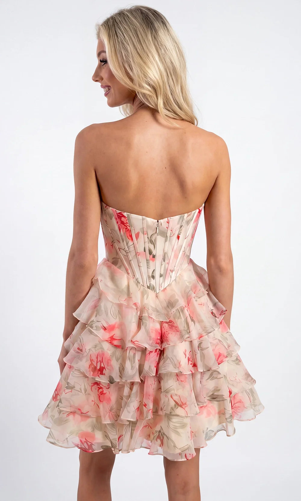 Portia and Scarlett PS26747 - Floral Print Tiered A-Line Dress Cocktail Dresses in Pink  