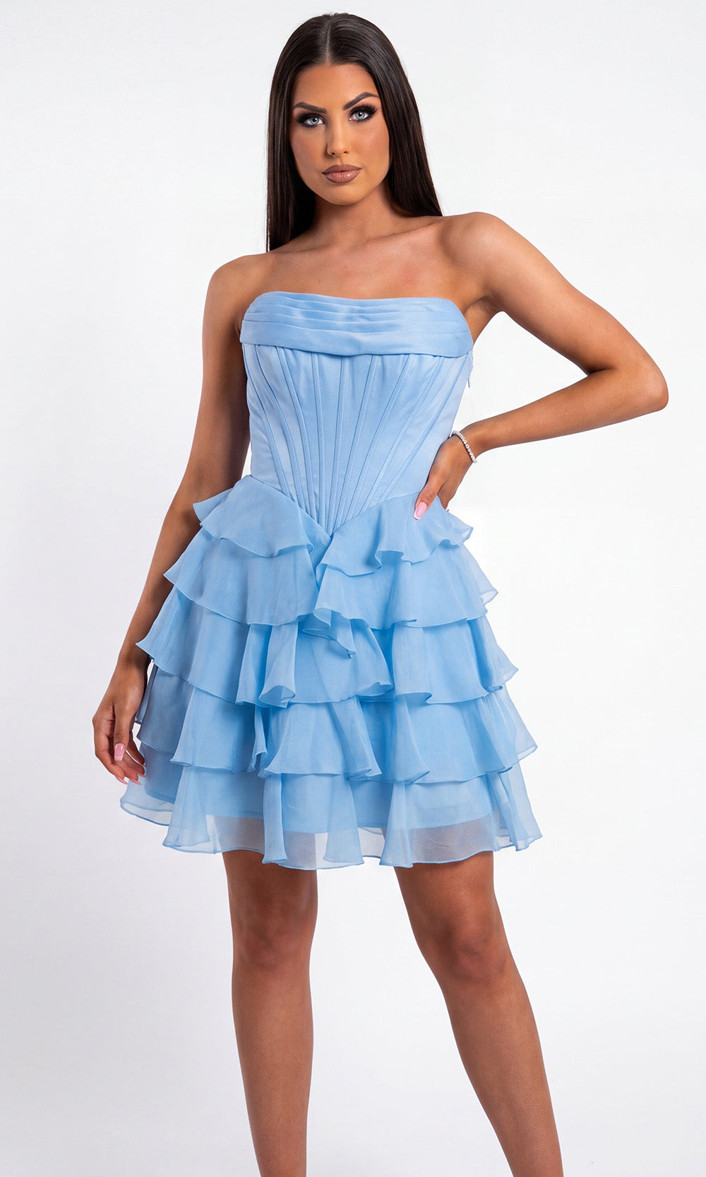 Portia and Scarlett PS26749 - Corset Bodice A-Line Dress with Ruffles Prom Dresses in Blue  