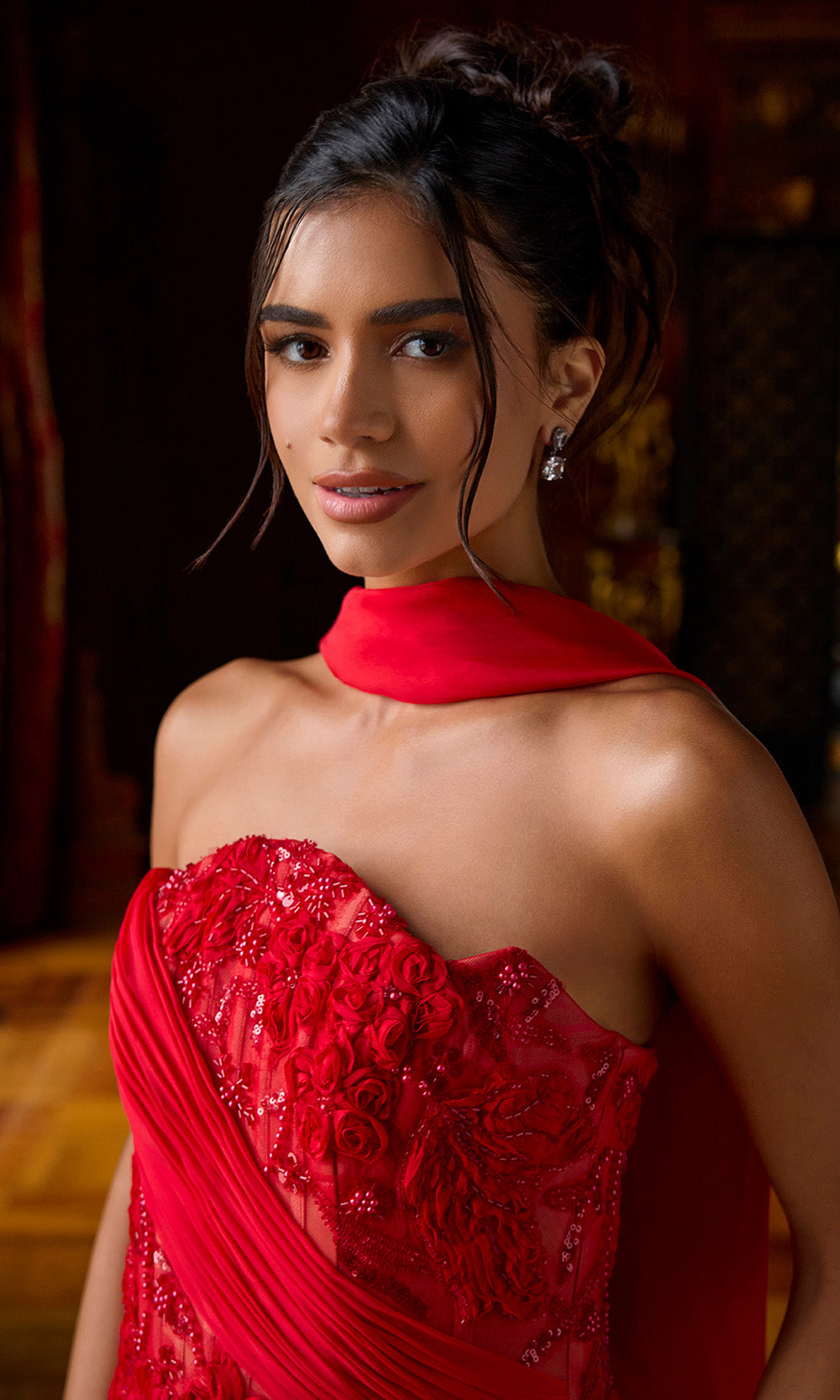 Portia and Scarlett PS26900E - Strapless Scallop Peplum Fitted Gown Prom Dresses in Red Nude 