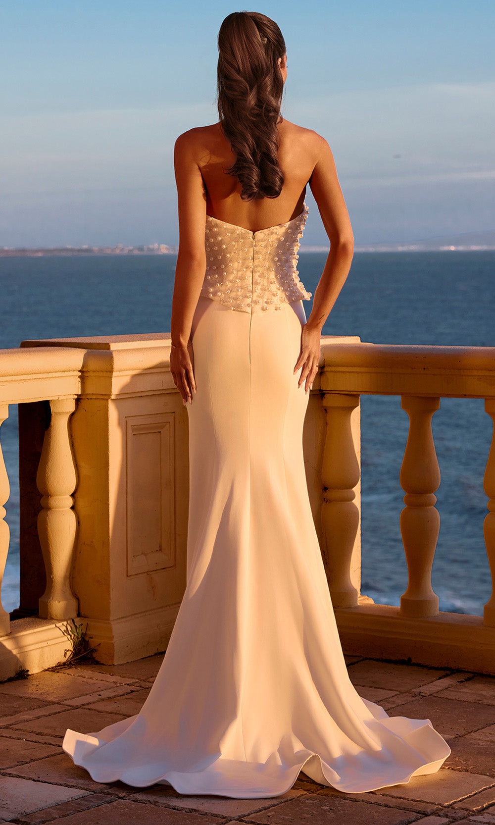 Portia and Scarlett PS26907E - Pearl Ornate Straight Neckline Long Gown Pageant Dresses in White  