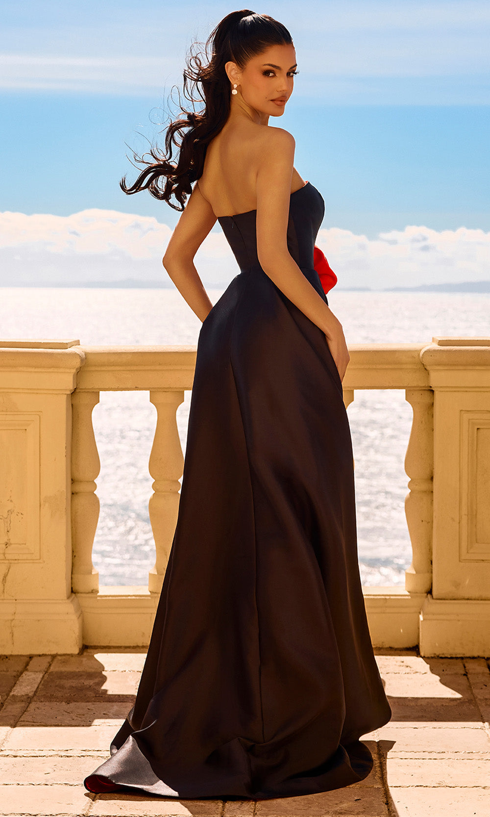 Portia and Scarlett PS26913E - Floral Accent Strapless Evening Ballgown Ball Gowns in Black Red 