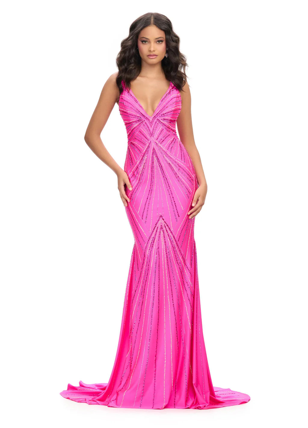 Ashley Lauren 11693 - Beaded V-Neck Evening Gown