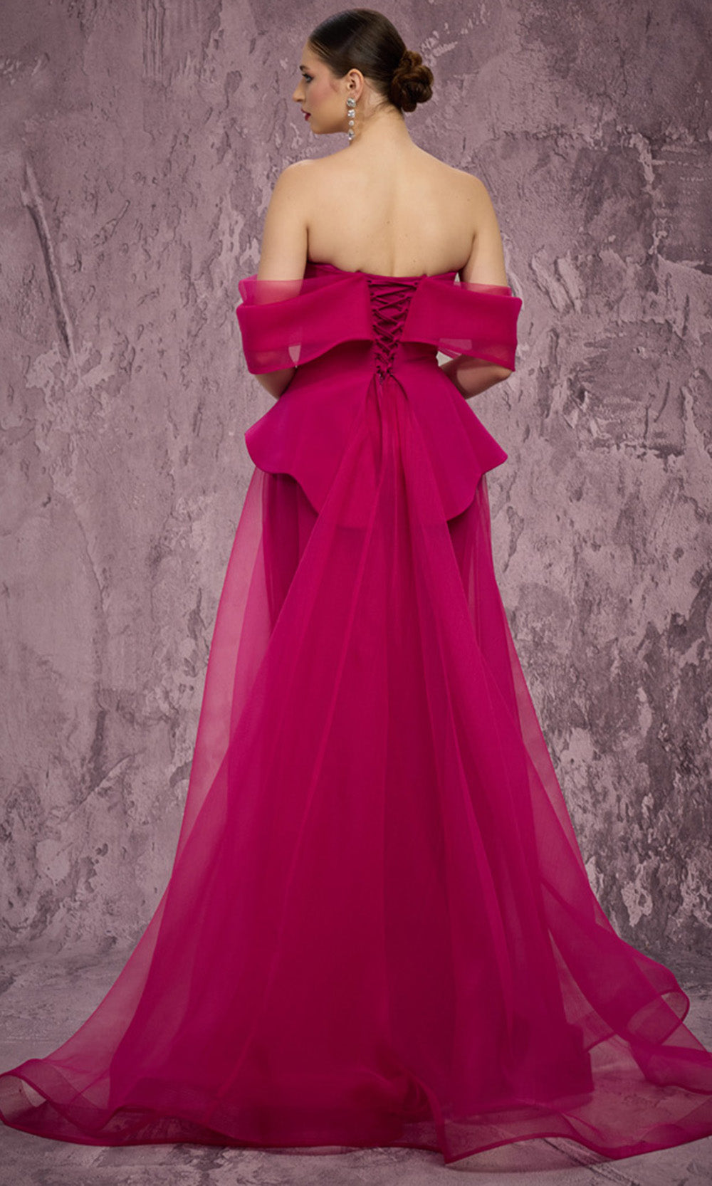 MNM COUTURE Q1010 - Crystal Embellished Peplum Long Gown Prom Dresses in Pink 