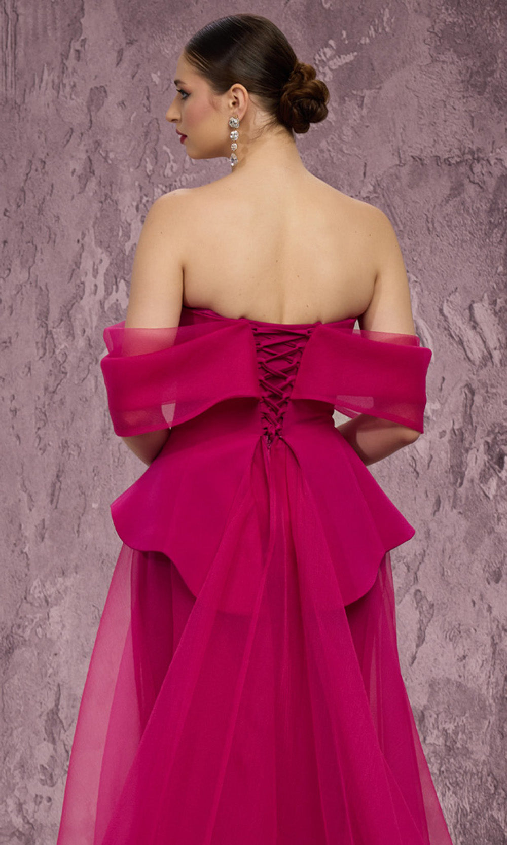 MNM COUTURE Q1010 - Crystal Embellished Peplum Long Gown Prom Dresses in Pink 