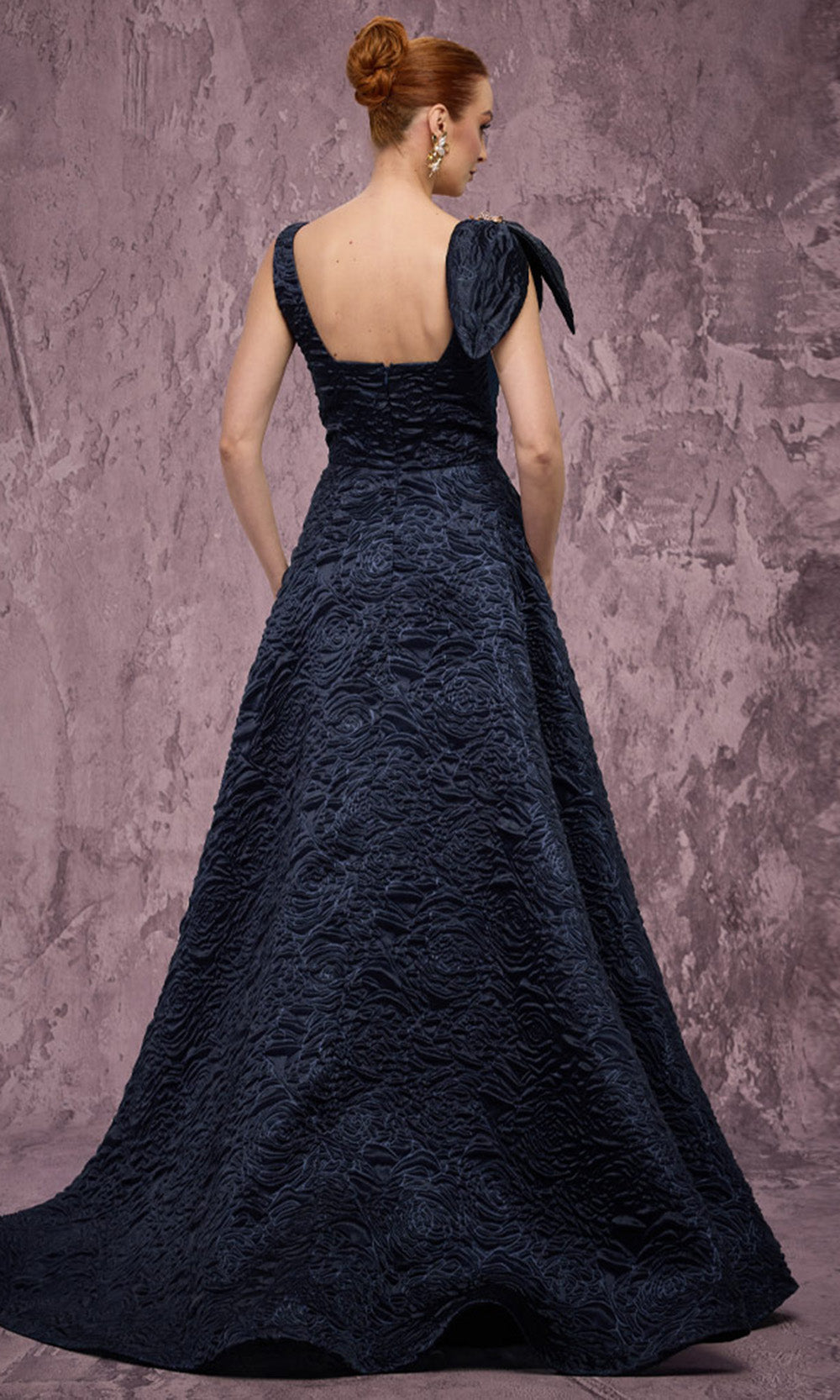 MNM COUTURE Q1150 - Floral Accent Sleeveless Textured Gown Ball Gowns in Blue 