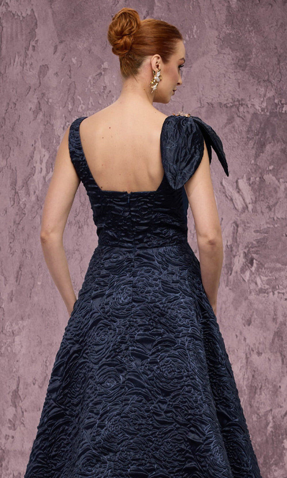 MNM COUTURE Q1150 - Floral Accent Sleeveless Textured Gown Ball Gowns in Blue 