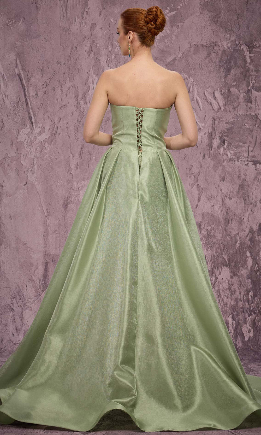 MNM COUTURE Q2024 - Pleated Overskirt Deep V-Panel Dress Prom Dresses in Green 