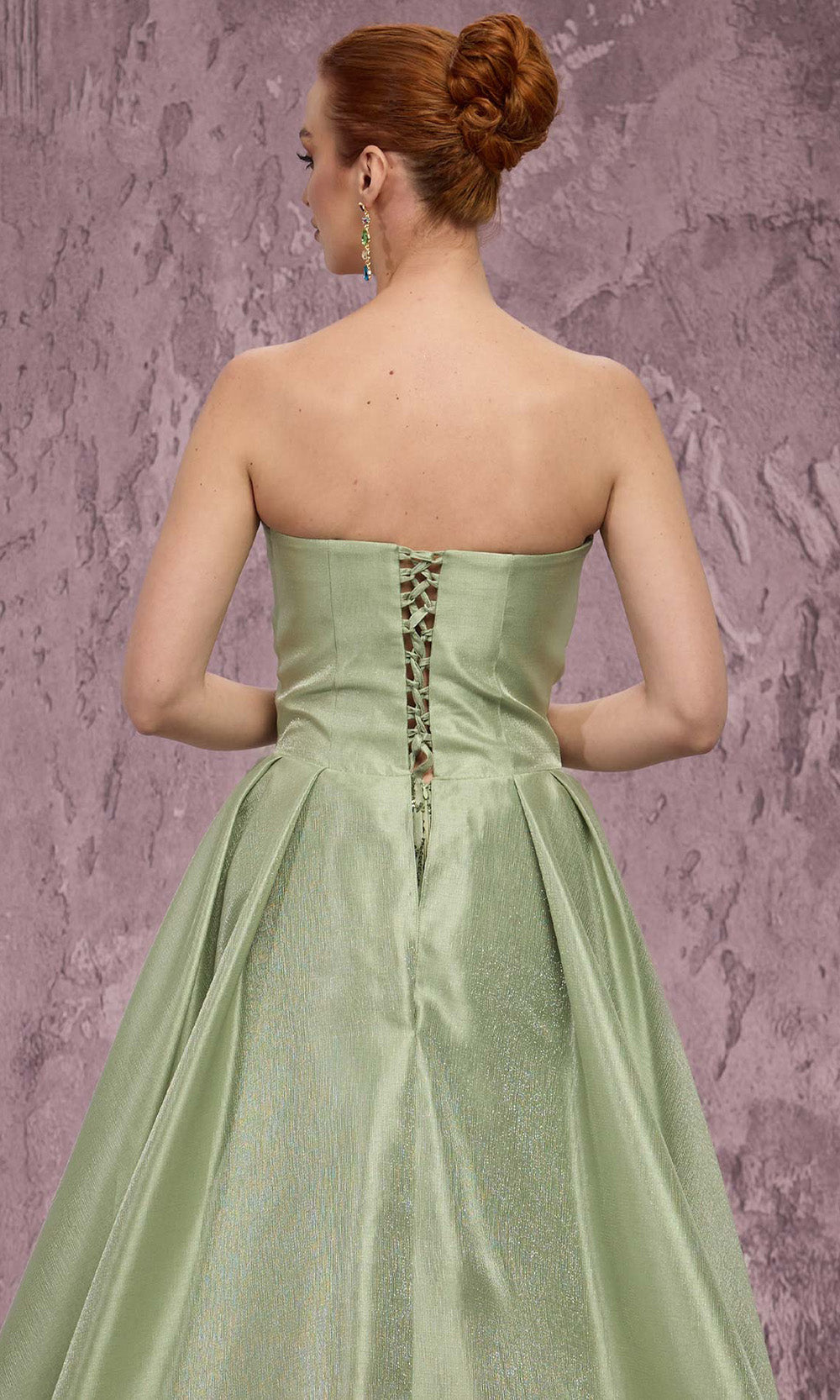 MNM COUTURE Q2024 - Pleated Overskirt Deep V-Panel Dress Prom Dresses in Green 