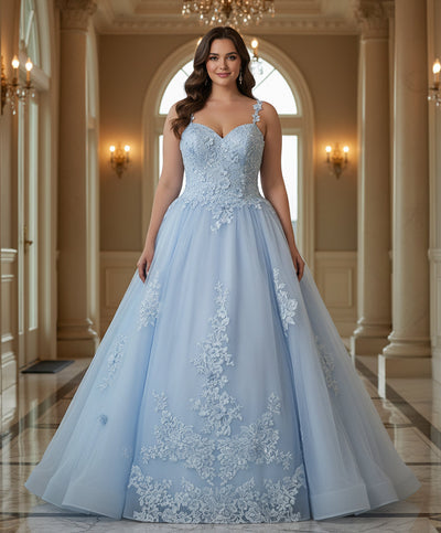 Jovani Q39393 - Embroidered Lace-Up Back Ballgown Ball Gowns in In Blue