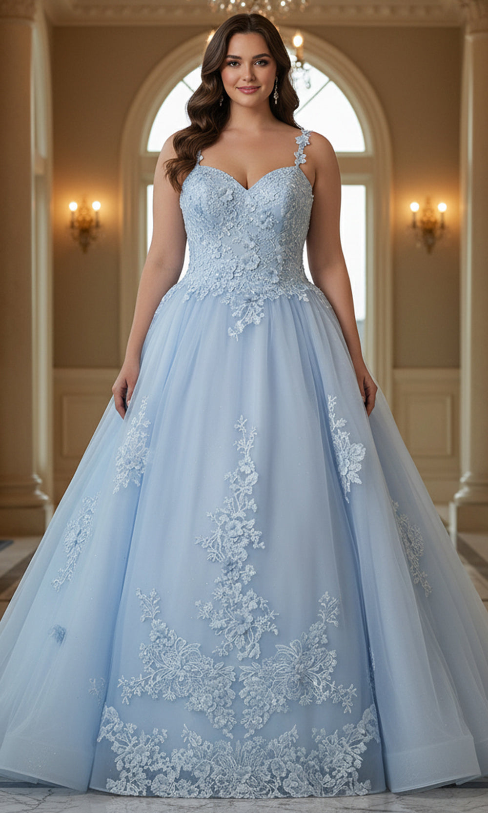 Jovani Q39393 - Embroidered Lace-Up Back Ballgown