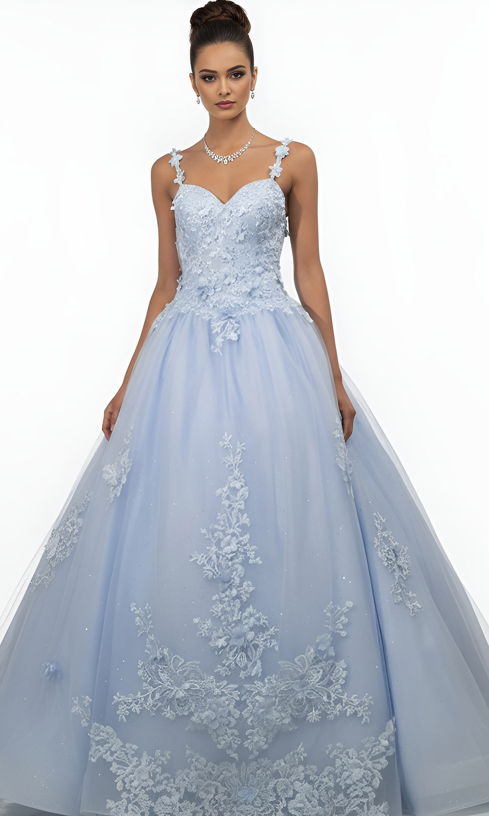 Jovani Q39393 - Embroidered Lace-Up Back Ballgown