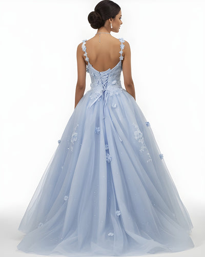Jovani Q39393 - Embroidered Lace-Up Back Ballgown Ball Gowns in In Blue