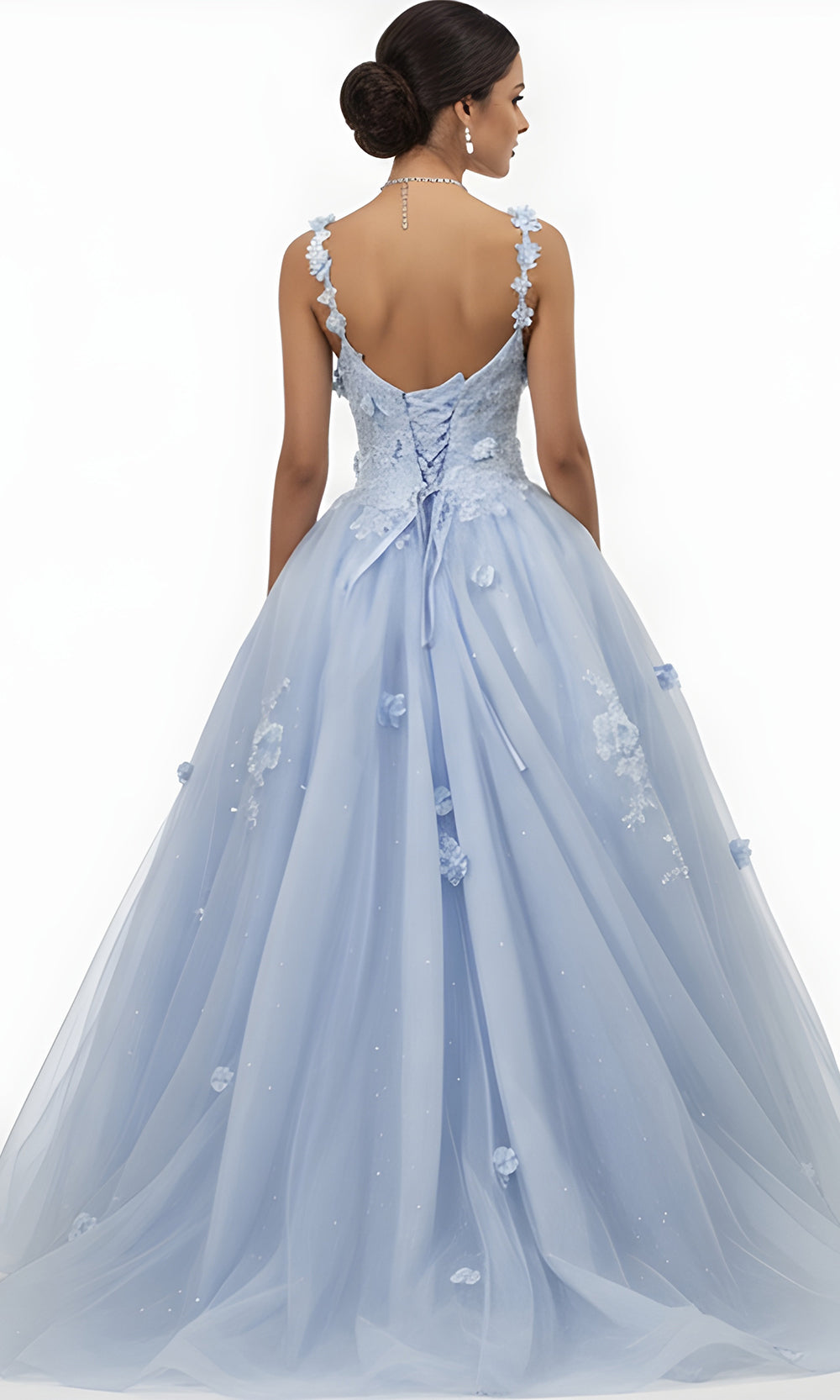 Jovani Q39393 - Embroidered Lace-Up Back Ballgown