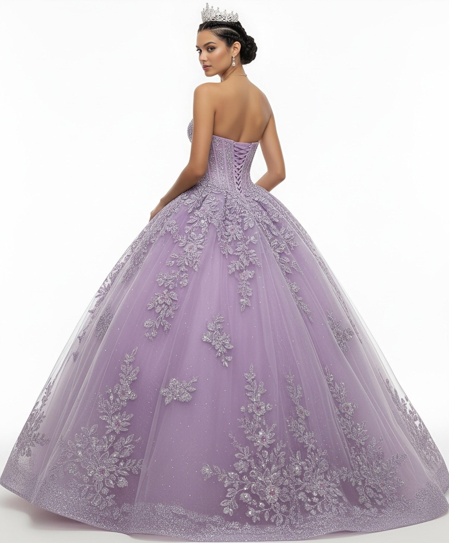 Jovani Q43432 - Floral Lace Sweetheart Corset Ballgown Quinceanera Dresses in In Purple