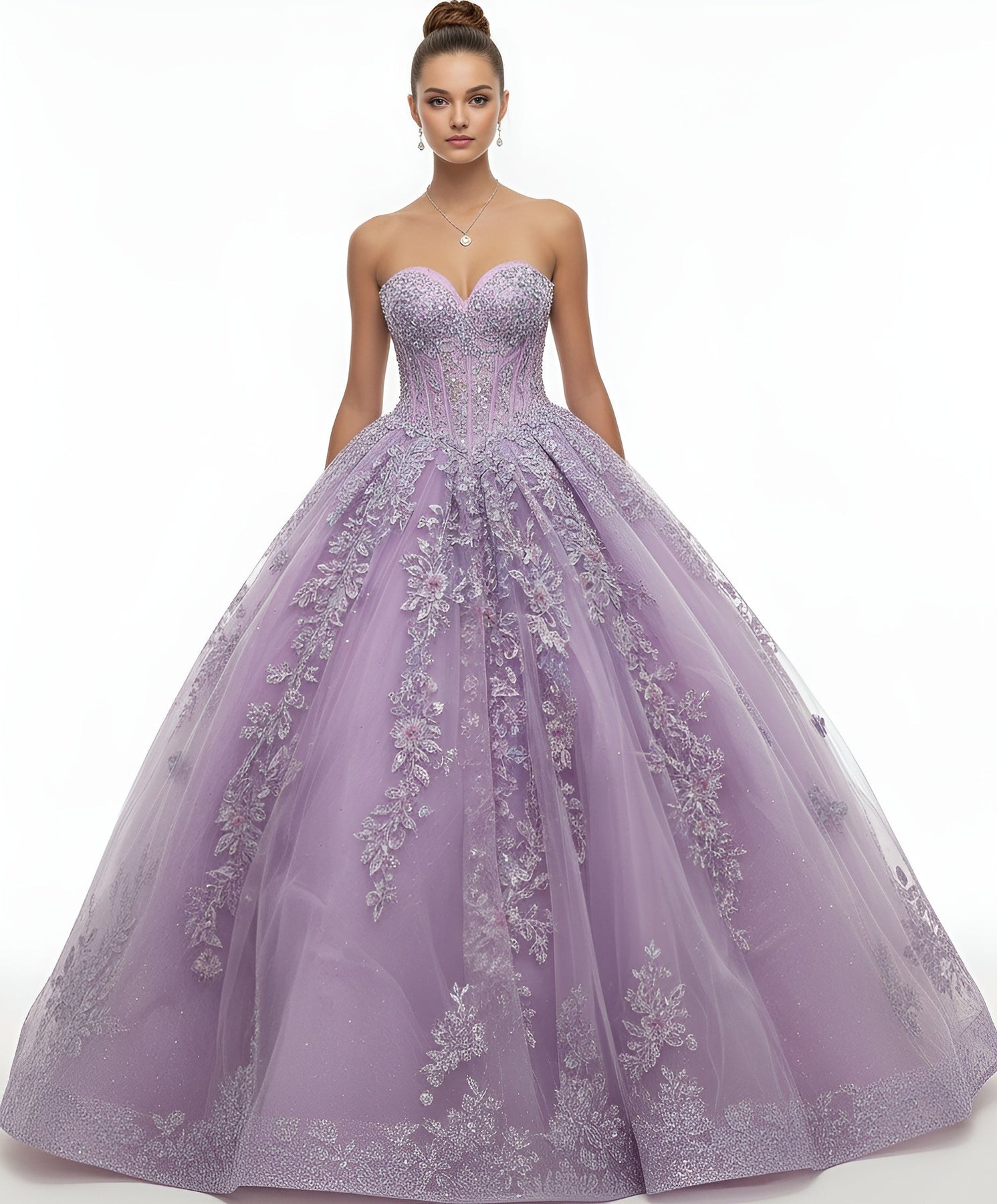 Jovani Q43432 - Floral Lace Sweetheart Corset Ballgown Quinceanera Dresses in In Purple