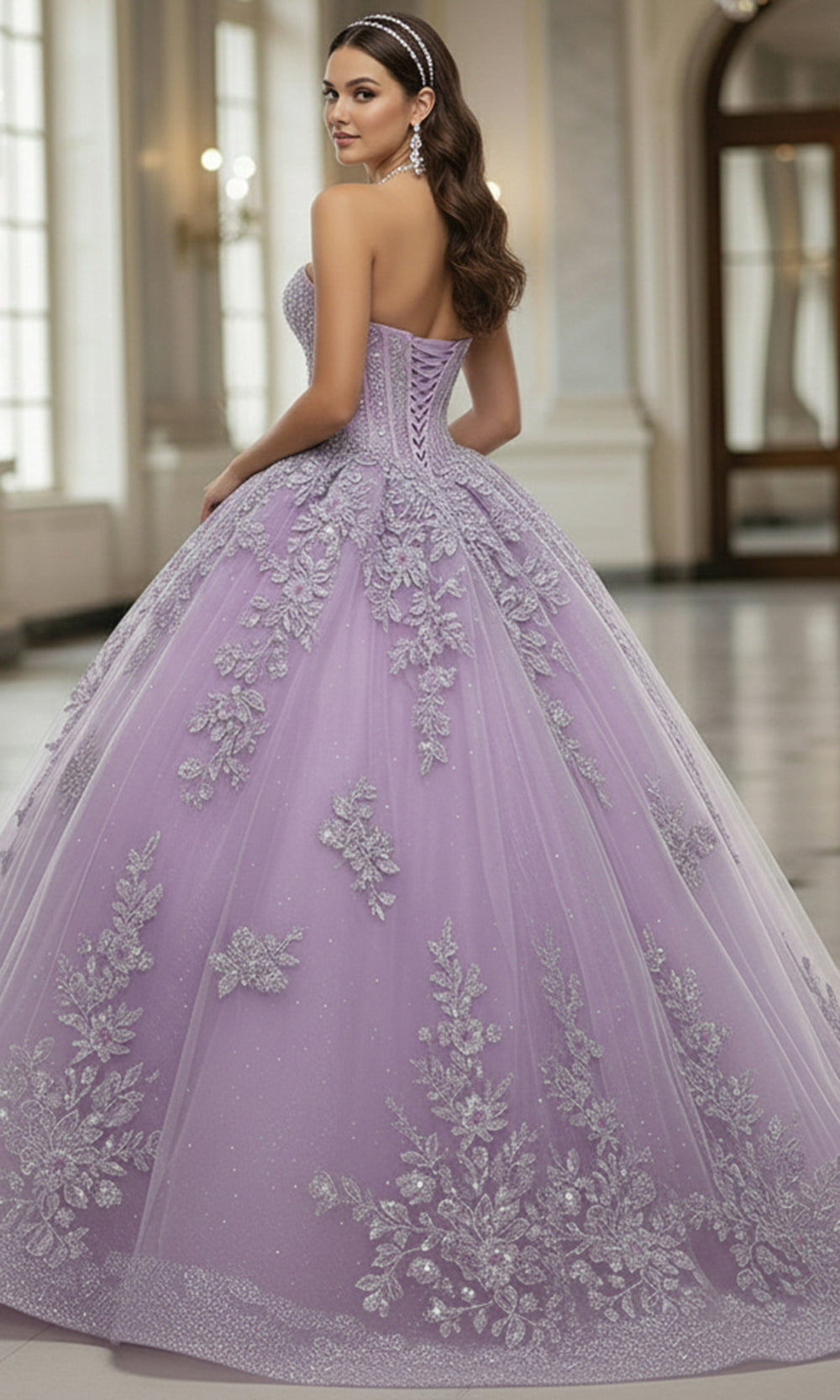 Jovani Q43432 - Floral Lace Sweetheart Corset Ballgown