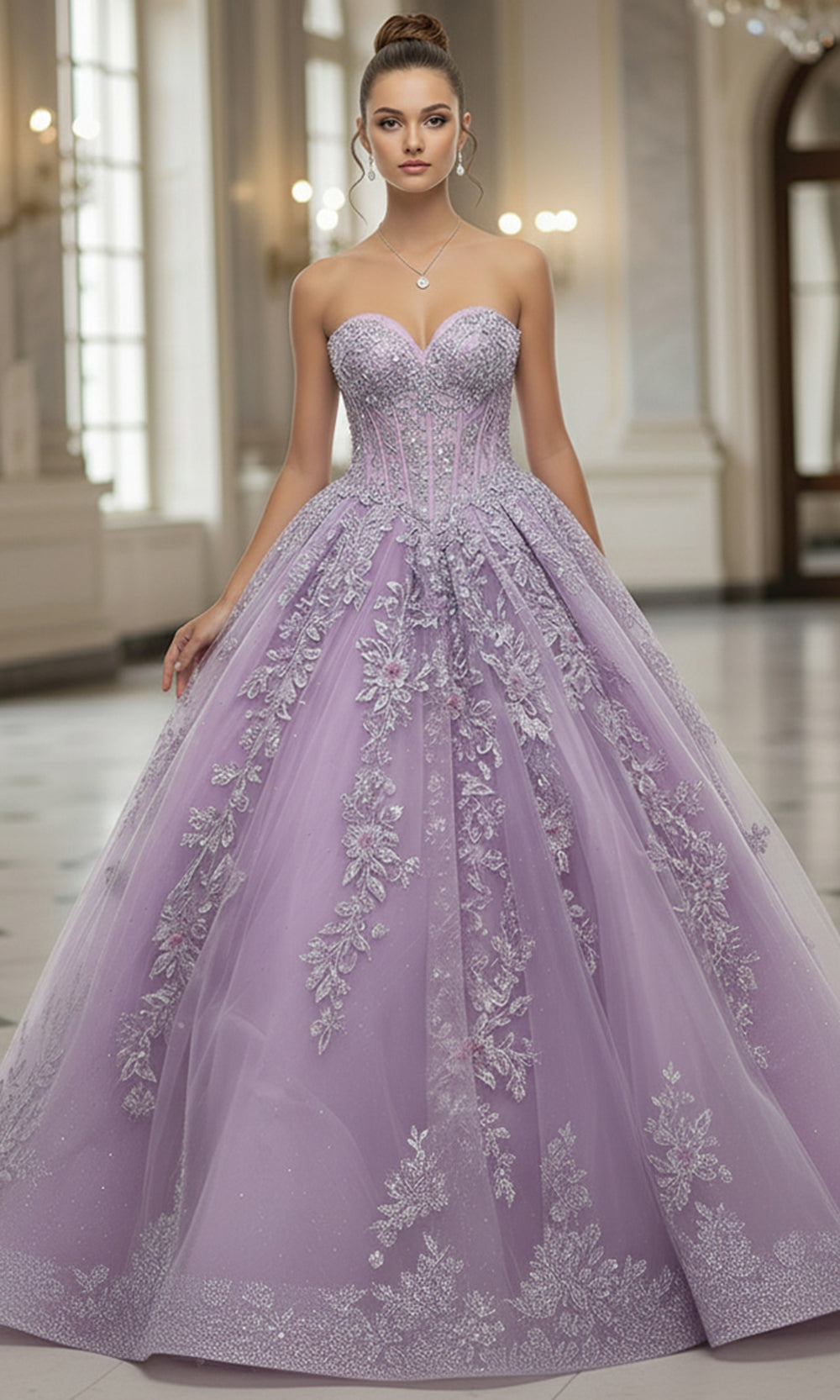Jovani Q43432 - Floral Lace Sweetheart Corset Ballgown