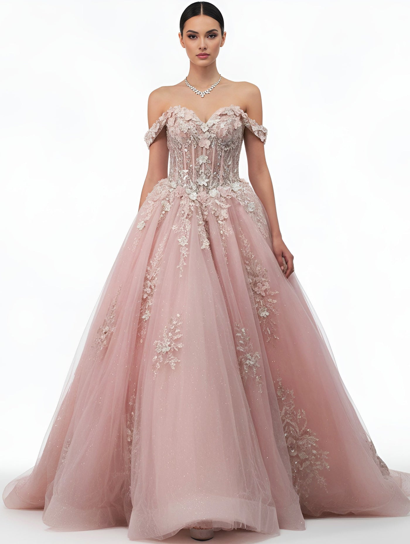 Jovani Q43434 - Bow Back Embroidered Ballgown Quinceanera Dresses in In Pink