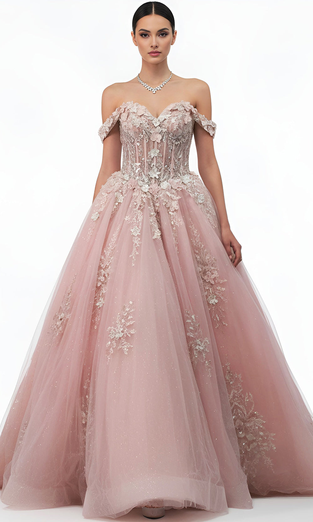 Jovani Q43434 - Bow Back Embroidered Ballgown