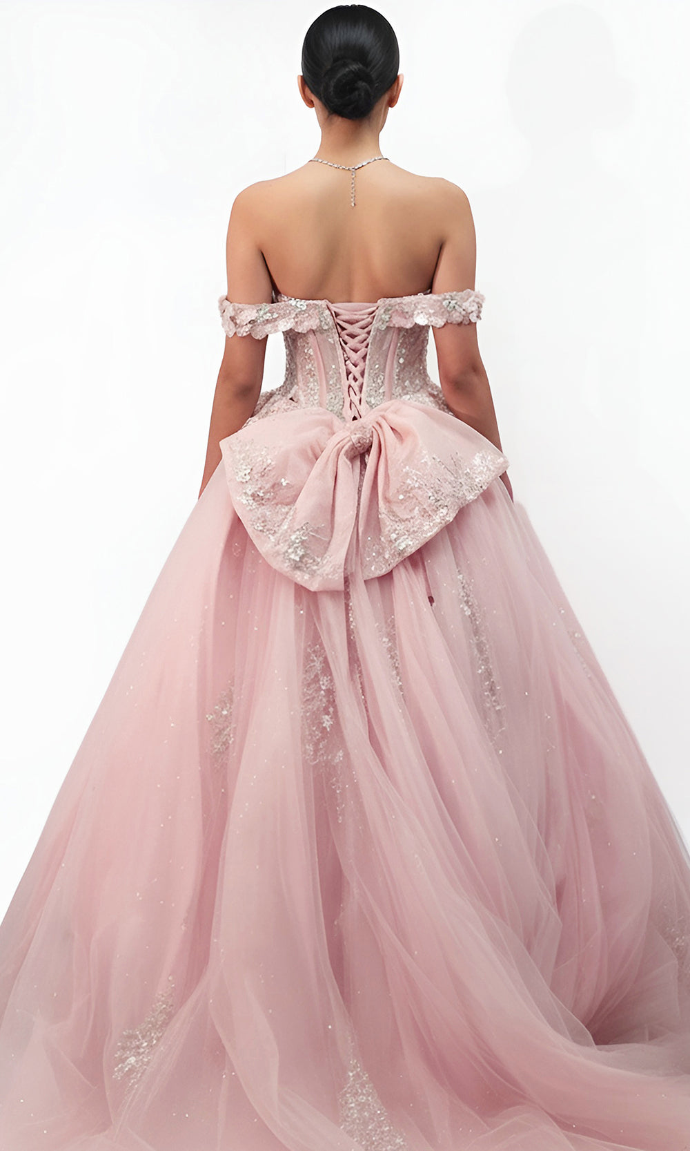 Jovani Q43434 - Bow Back Embroidered Ballgown