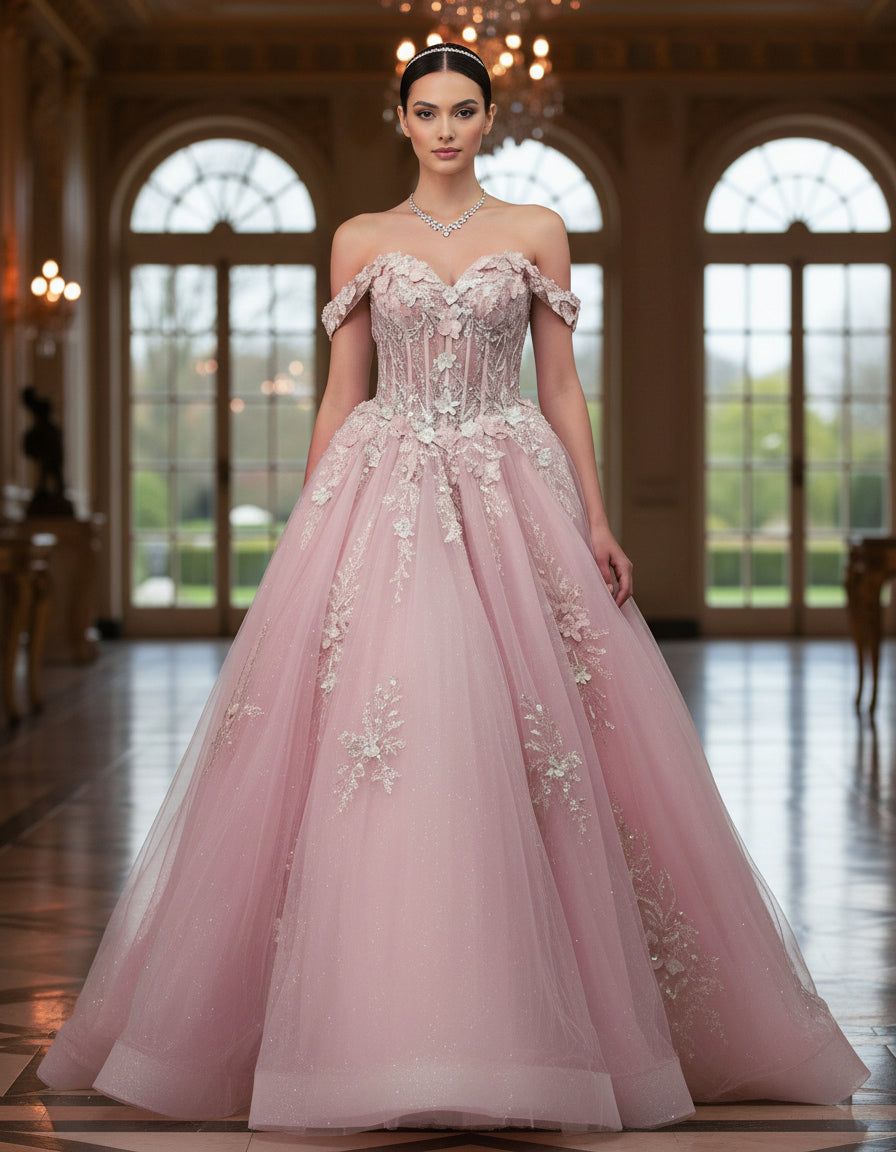 Jovani Q43434 - Bow Back Embroidered Ballgown Quinceanera Dresses in In Pink