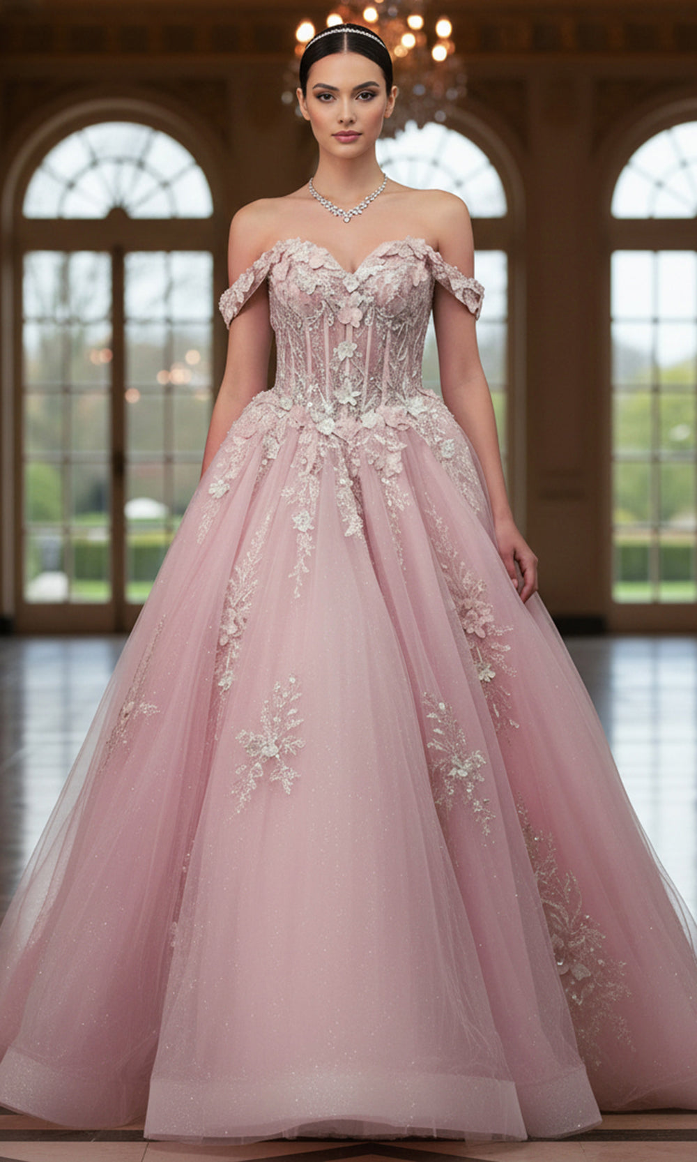 Jovani Q43434 - Bow Back Embroidered Ballgown