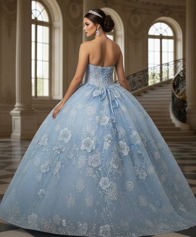 Jovani Q43813 - Strapless Quince Gown with Embroidery Quinceanera Dresses in Blue