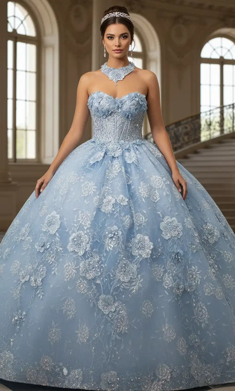 Jovani Q43813 - Strapless Quince Gown with Embroidery