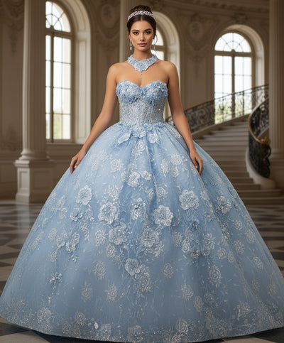 Jovani Q43813 - Strapless Quince Gown with Embroidery Quinceanera Dresses in Blue