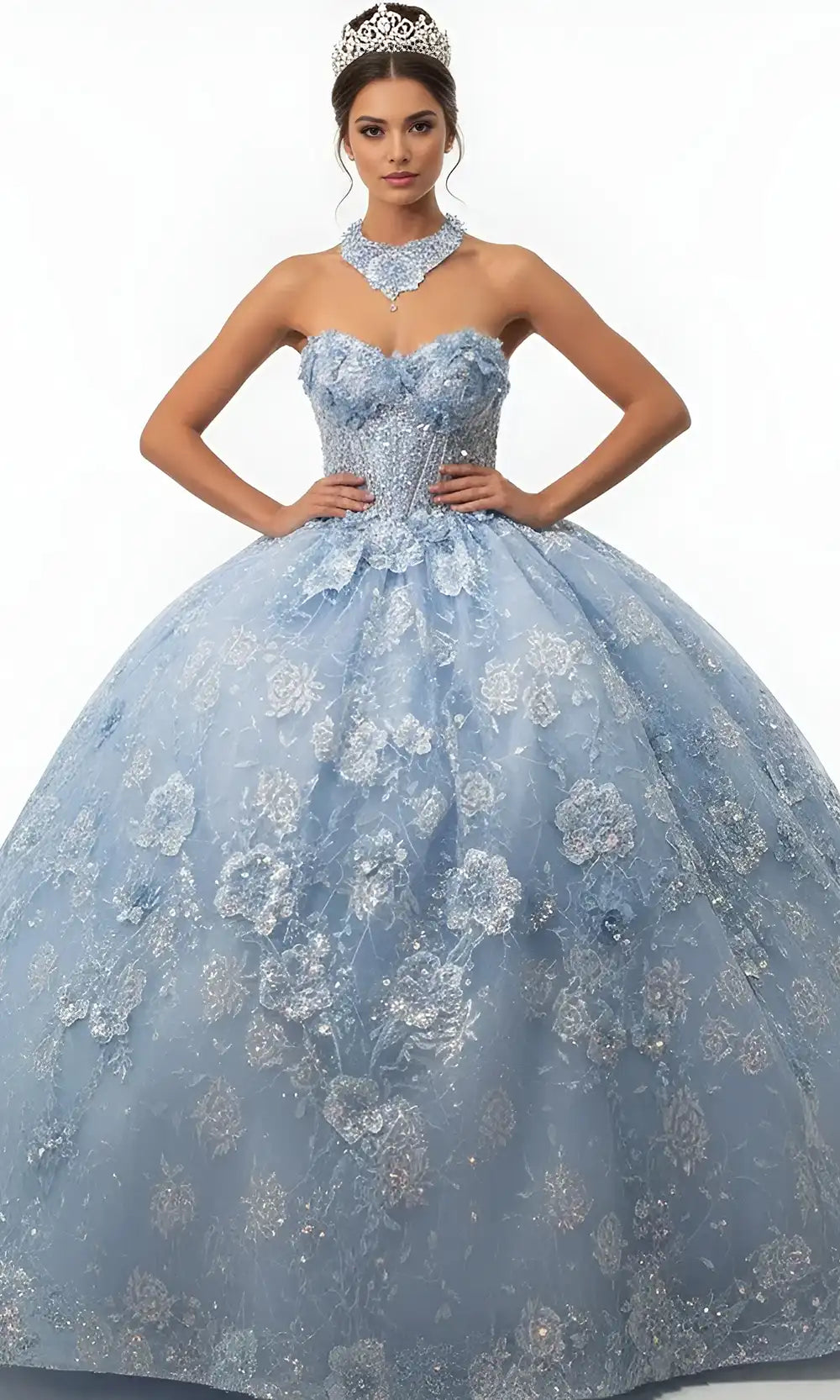 Jovani Q43813 - Strapless Quince Gown with Embroidery