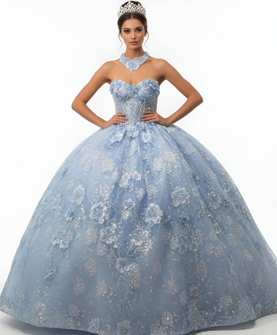 Jovani Q43813 - Strapless Quince Gown with Embroidery Quinceanera Dresses in Blue