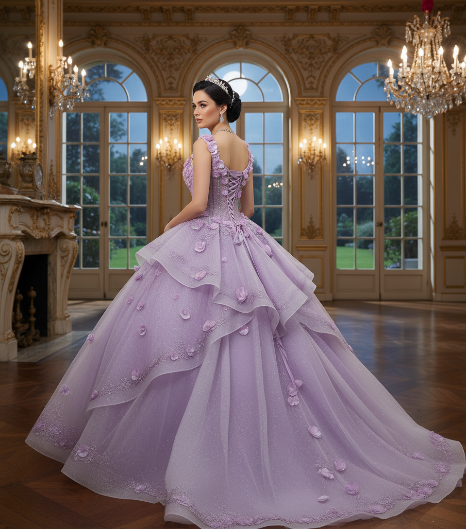 Jovani Q43810 - Layered Tulle Floral Ballgown Quinceanera Dresses In Purple