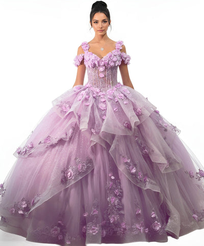 Jovani Q43810 - Layered Tulle Floral Ballgown Quinceanera Dresses In Purple
