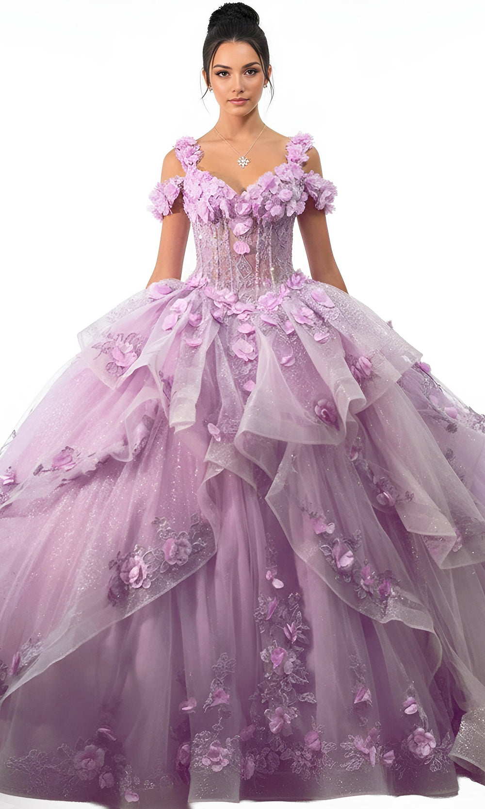 Jovani Q43810 - Layered Tulle Floral Ballgown