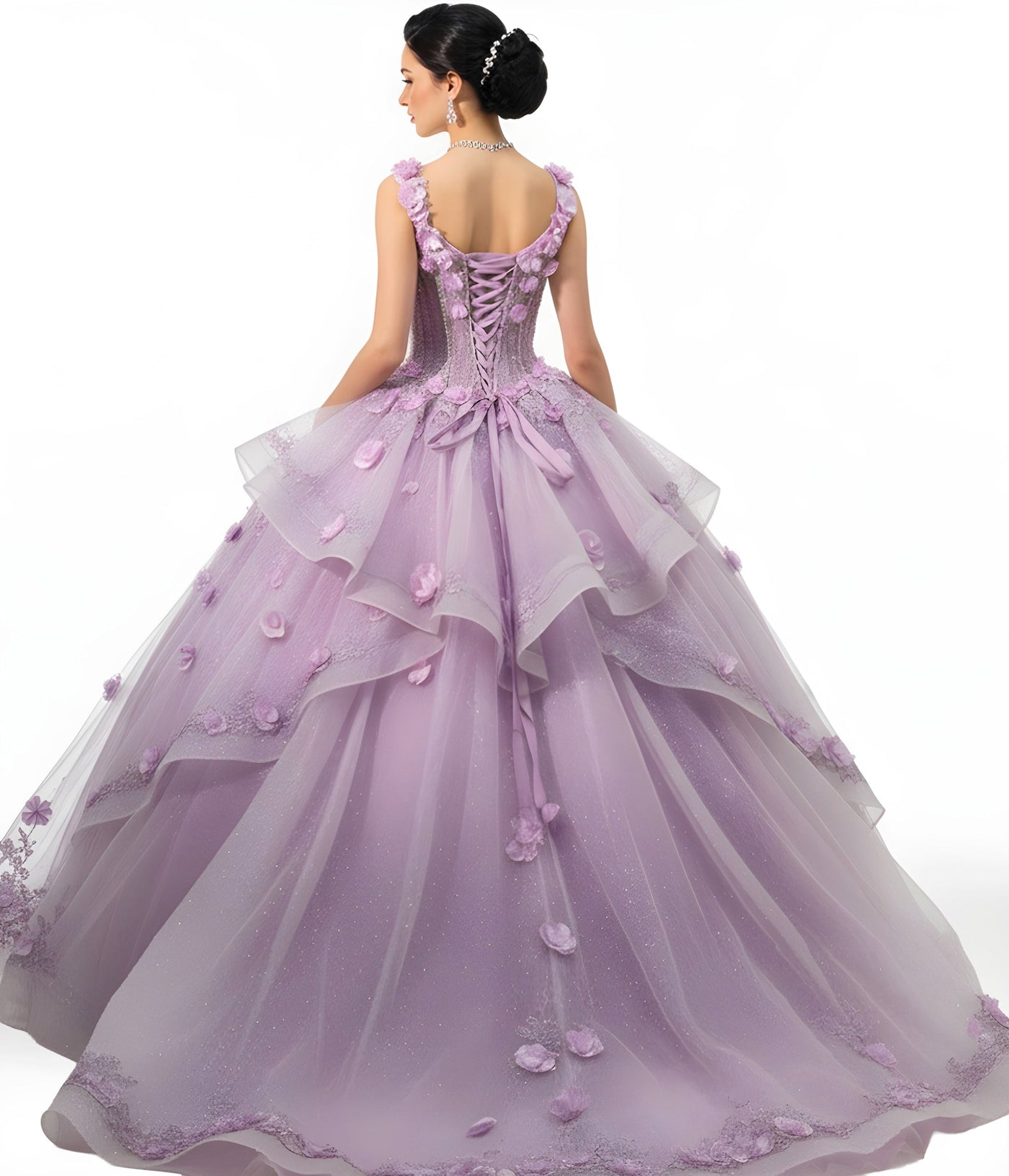 Jovani Q43810 - Layered Tulle Floral Ballgown Quinceanera Dresses In Purple