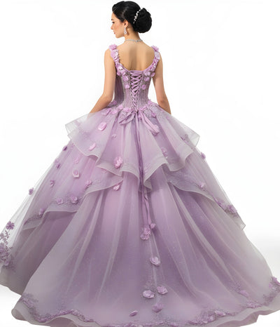 Jovani Q43810 - Layered Tulle Floral Ballgown Quinceanera Dresses In Purple