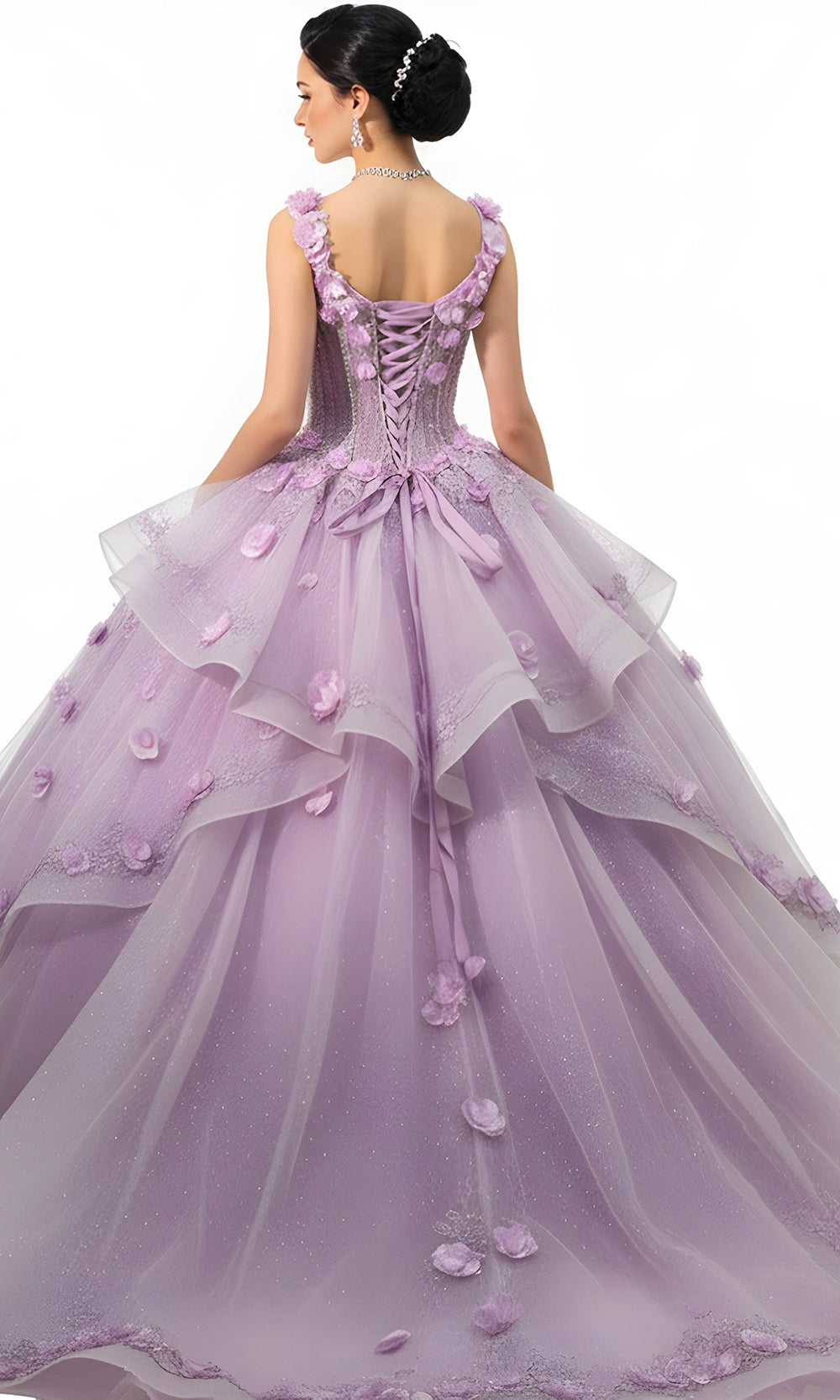 Jovani Q43810 - Layered Tulle Floral Ballgown