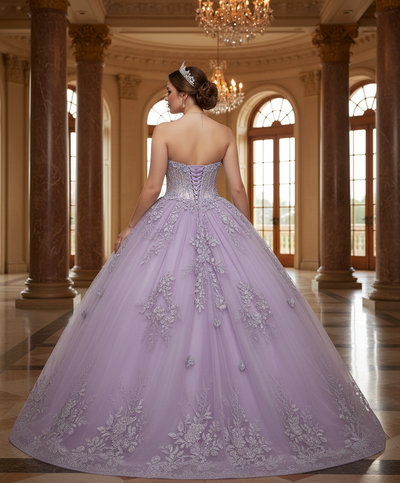 Jovani Q43812 - Embroidered Strapless Corset Ballgown Quinceanera Dresses Corset In Purple 