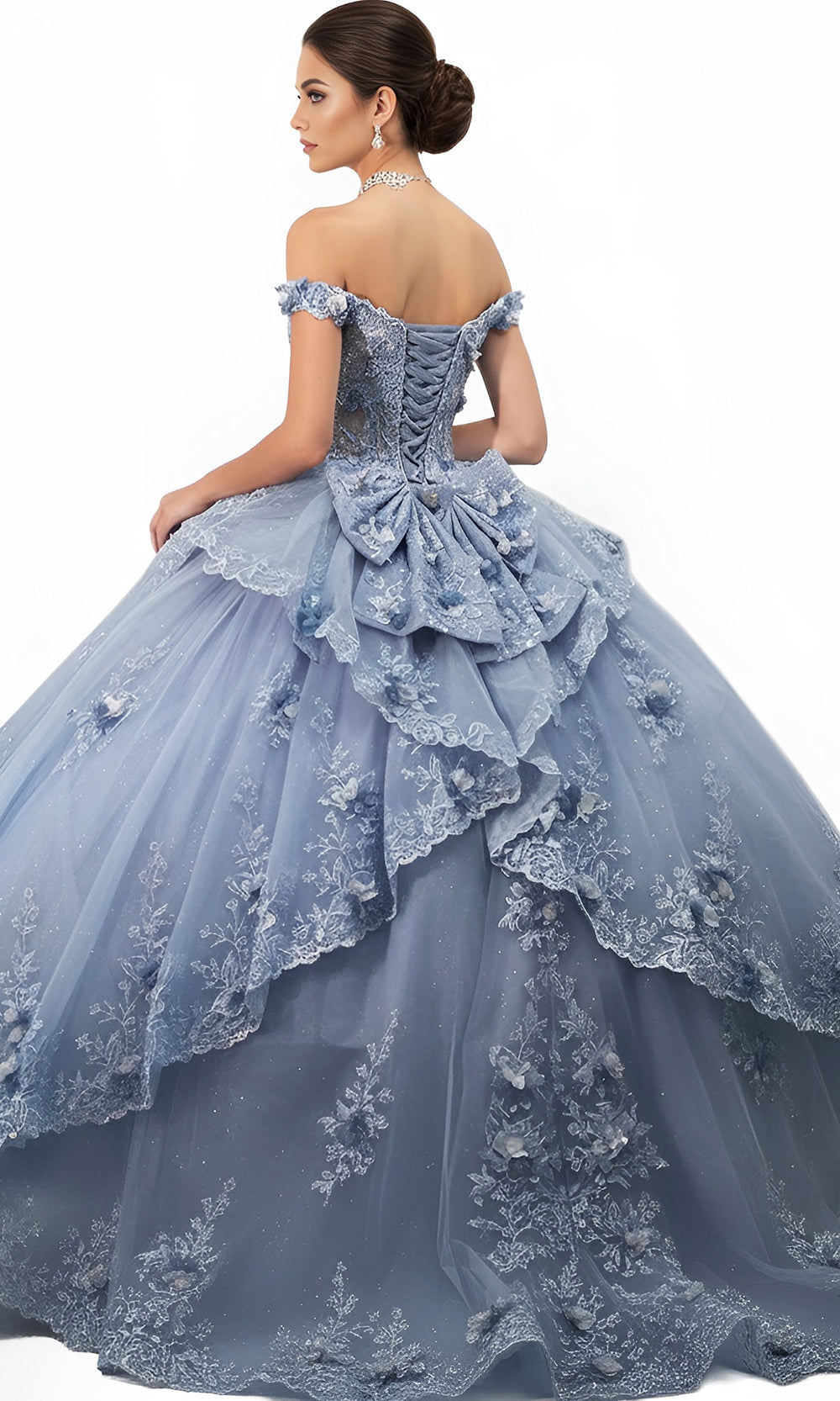 Jovani Q43820 - Sheer Bodice Floral Applique Ballgown