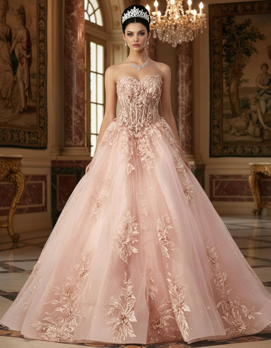 Jovani Q45684 - Sweetheart Lace Corset Tulle Ballgown