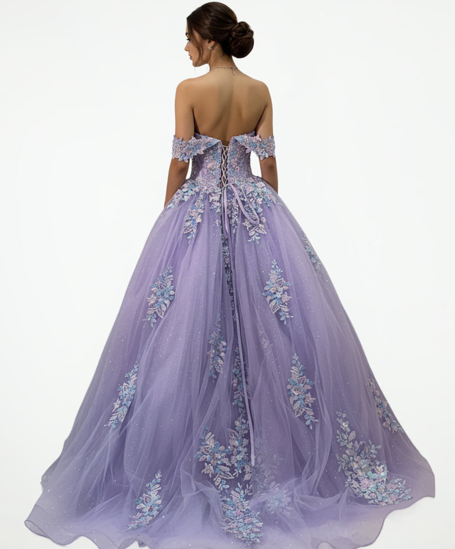 Jovani Q44960 - Floral Embellished Lace-Up Back Ballgown Quinceanera Dresses in In Purple
