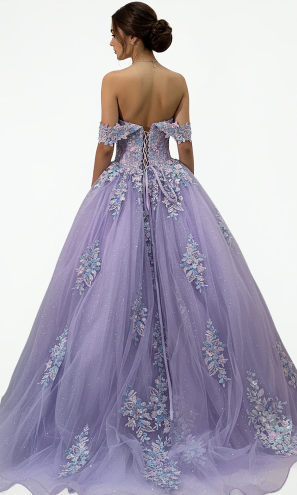 Jovani Q44960 - Floral Embellished Lace-Up Back Ballgown
